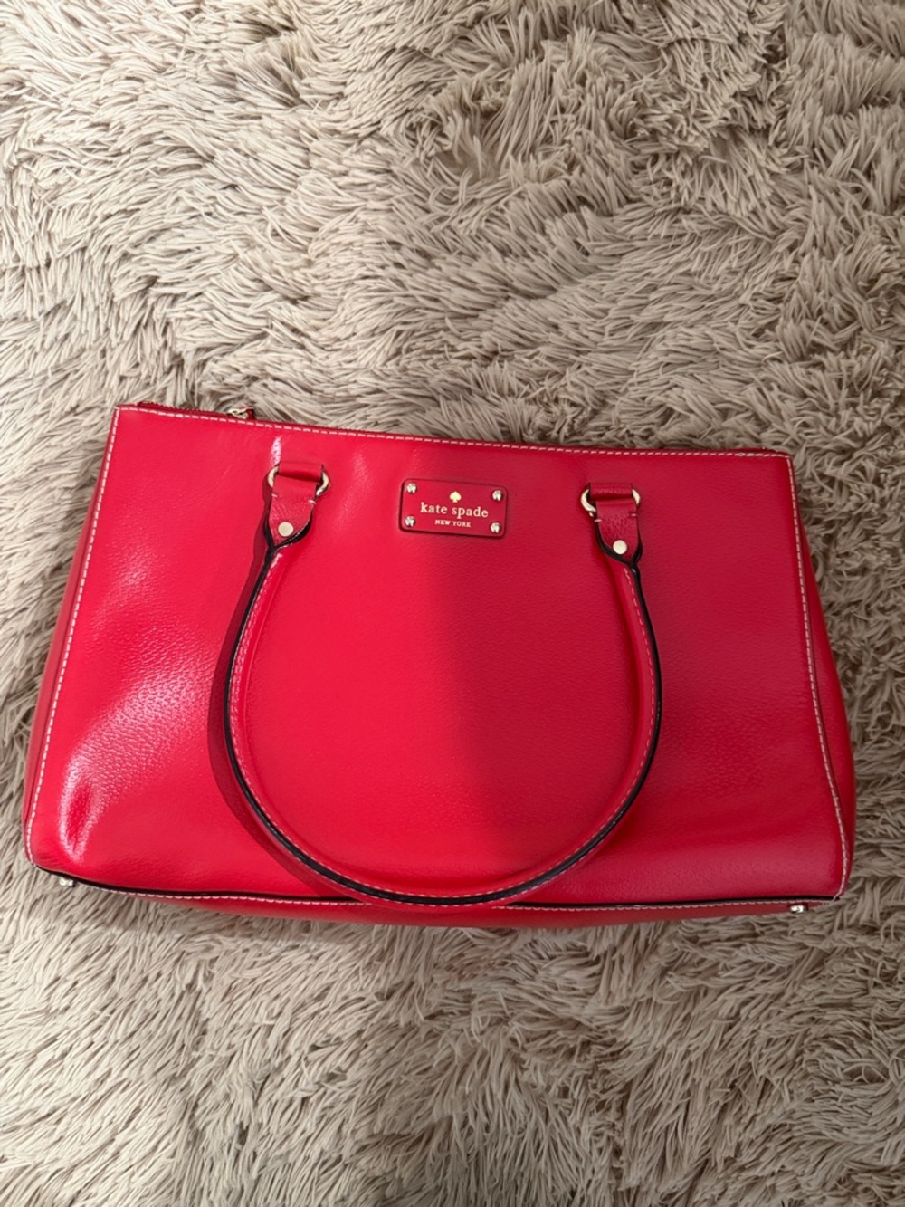 kate spade Red Leather Tote with Gold Hardware